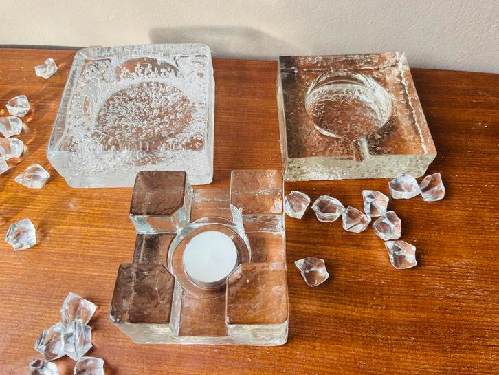 Glazen Kandelaars - Set van 3, Huis en Inrichting, Woonaccessoires | Kandelaars en Kaarsen, Gebruikt, Kandelaar, Minder dan 25 cm