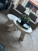 Set van 2 witte houten ronde tafeltjes, Huis en Inrichting, Tafels | Salontafels, Ophalen, Gebruikt, Rond, 50 tot 100 cm