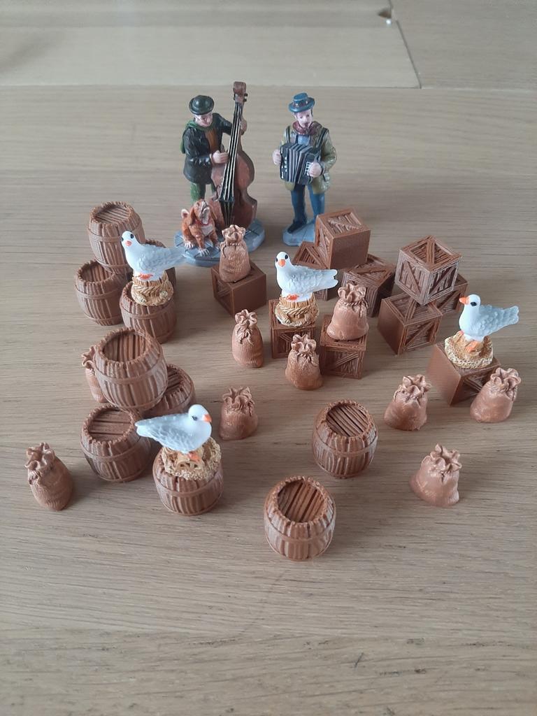 Miniatuur kerstdorp scheepsvracht haven met meeuwen, Diversen, Kerst, Ophalen of Verzenden, Nieuw