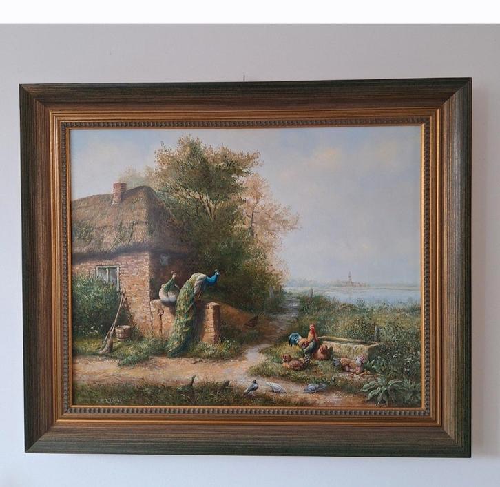 Schilderij met Pauw - Henk Roosink, Antiek en Kunst, Kunst | Schilderijen | Klassiek, Ophalen