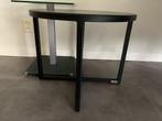 Ronde salontafel, zwart metaal en vierkant glas, alu poot, Ophalen, Rond, 50 tot 100 cm, Zo goed als nieuw