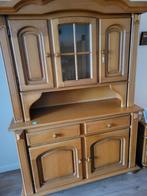 Houten buffetkast met glazen deuren, Huis en Inrichting, Kasten | Buffetkasten, Ophalen, Gebruikt, 100 tot 150 cm, Landelijk