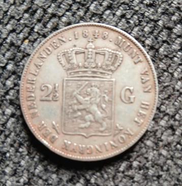 Zilveren 2½ Gulden geslagen in 1848. Zie omschrijving  beschikbaar voor biedingen