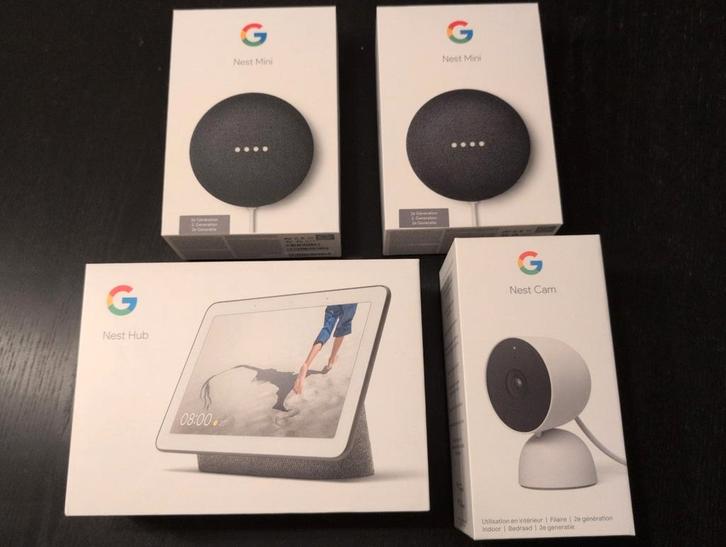 Nest Cam v2, 2x Nest Mini v2, Nest Hub, Doe-het-zelf en Verbouw, Thermostaten, Zo goed als nieuw, Ophalen of Verzenden