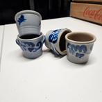 Vintage aardewerk potjes met blauwe decoratie - set van 4, Antiek en Kunst, Antiek | Keramiek en Aardewerk, Ophalen of Verzenden