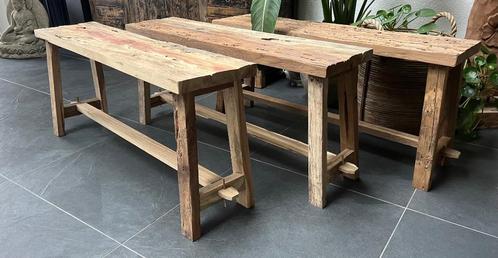 Krukje bank railway uit Bali sloophout driftwood old teak, Huis en Inrichting, Krukjes, Nieuw, Hout, Ophalen of Verzenden