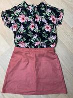 Blouse en rok maat 38 koraal/roze zwart groen, Ophalen of Verzenden, Zo goed als nieuw