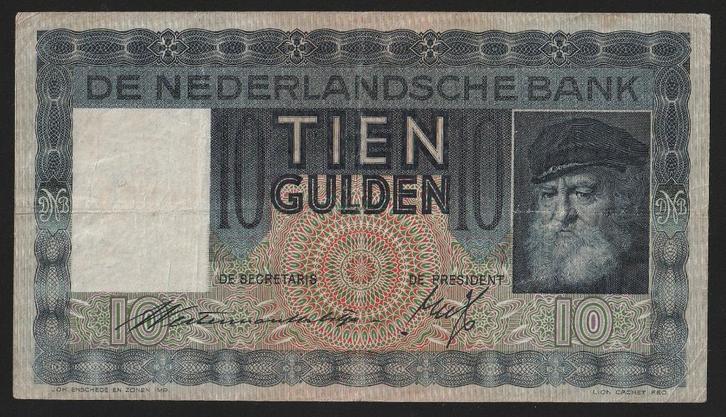 10 GLD 1939 6 RG 010576 (grijsaard) aardig exemplaar, Postzegels en Munten, Bankbiljetten | Nederland, 10 gulden, Ophalen of Verzenden