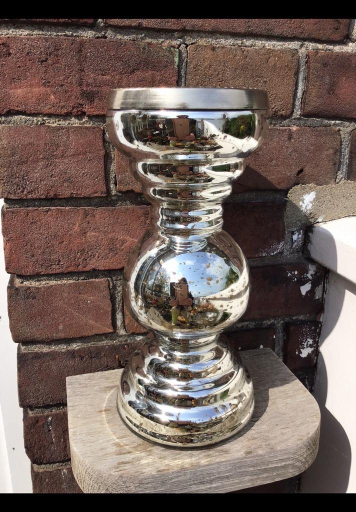 Glazen kaarsenkandelaar van zilver - spiegel glas, kandelaar, Huis en Inrichting, Woonaccessoires | Kandelaars en Kaarsen, Minder dan 25 cm