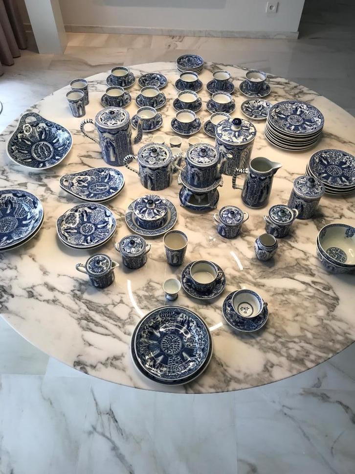 chinoiserie Lang Lijs uitgebreid ontbijtservies 1910, Antiek en Kunst, Antiek | Servies compleet, Ophalen