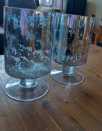 2 glazen windlichten met zilver, Huis en Inrichting, Woonaccessoires | Kandelaars en Kaarsen, Ophalen, Zo goed als nieuw, Overige materialen