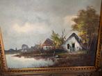 Schilderij met landschap en huisjes, Ophalen of Verzenden