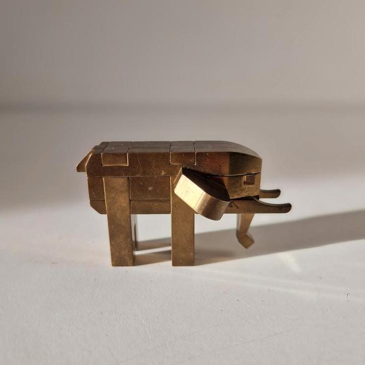 Vintage Puzzle messing olifant beeldje Burr kumiki, Antiek en Kunst, Kunst | Overige Kunst, Ophalen of Verzenden