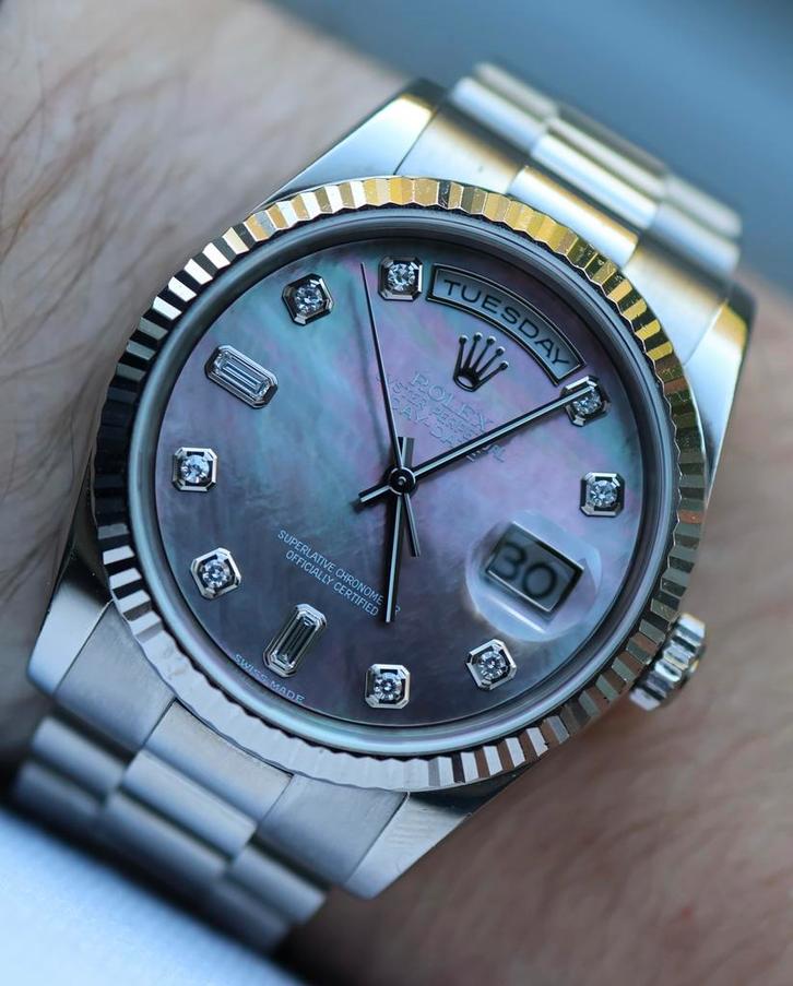 Rolex Day-Date 36mm – Ref. 118239 – Tahitian MOP dial – 2001, Sieraden, Tassen en Uiterlijk, Horloges | Heren, Gebruikt, Polshorloge