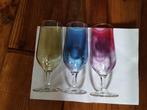 3 vintage gekleurde glazen. Geel, rood en blauw, Ophalen of Verzenden, Gebruikt, Bierglas