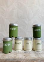 Vintage emaille opbergblikken groen koffie thee suiker, Ophalen of Verzenden