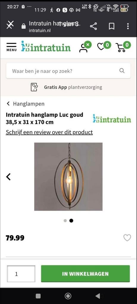 Hanglamp Luc goud, Huis en Inrichting, Lampen | Hanglampen, Ophalen of Verzenden, Zo goed als nieuw, Minder dan 50 cm