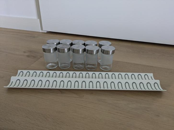 Set van 10 kruidenpotjes incl kruidenrek lade - Ikea (oud), Huis en Inrichting, Keuken | Keukenbenodigdheden, Gebruikt, Ophalen of Verzenden