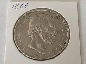Mooie zilveren rijksdaalder 1868 willem 3 beschikbaar voor biedingen