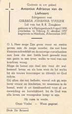 Liefvoort Antonius 1909 Den Bosch 1957 Tilburg, Ophalen of Verzenden, Bidprentje