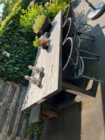 Tuintafel karwei lugo inclusief 3 stoelen, Tuin en Terras, Tuintafels, Ophalen of Verzenden, Gebruikt, Rechthoekig, Hout