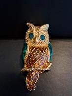 Broche goudkleurig geemailleerd uiltje, Overige materialen, 4 tot 7 cm, Gebruikt, Ophalen of Verzenden