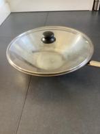 Wokpan RVS met glazen deksel, Ophalen, Zo goed als nieuw, Rvs, Wok