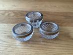 Drie zoutvaatjes kristal met zilver gemerkt., Ophalen of Verzenden