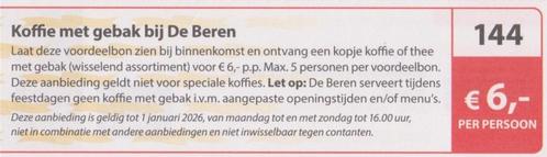 Koffie met gebak bij De Beren. € 6,- p.p. korting. Bon 144., Tickets en Kaartjes, Kortingen en Cadeaubonnen, Drie personen of meer