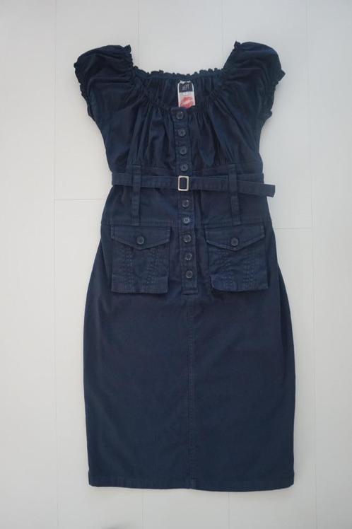 DEPT jurk blauw / marine katoen korte pofmouw maat S, Kleding | Dames, Jurken, Zo goed als nieuw, Maat 36 (S), Blauw, Onder de knie