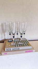 5x vintage champagneglas donkerblauw bolletje, Ophalen of Verzenden, Zo goed als nieuw