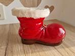 Mooie Grote Vintage Kerstman Schoen Bloempot Rood Wit Bont, Verzenden, Gebruikt