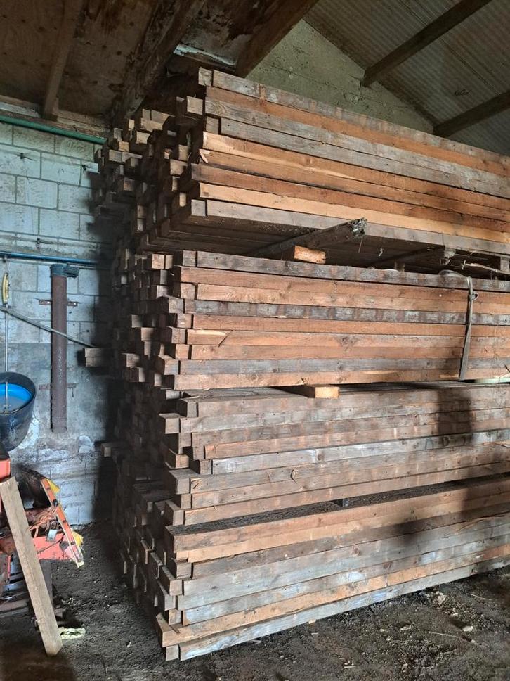 Partij vuurhout balken - Gebruikt, Doe-het-zelf en Verbouw, Hout en Planken, Gebruikt, Plank, Steigerhout, 300 cm of meer, 50 mm of meer