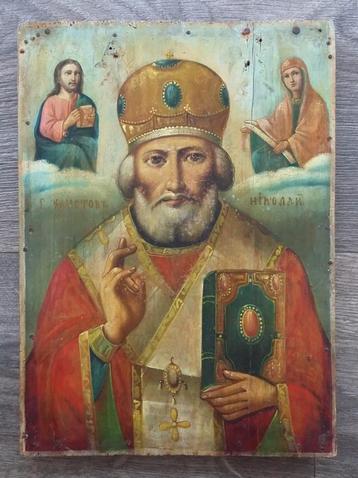 Om 1850 Russisch Ikoon Icoon Saint Nicholas Sint Nicolaas beschikbaar voor biedingen