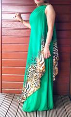 4. Lange groene avondjurk met dierenprintdetails (Z), Maat 38/40 (M), Galajurk, Ophalen of Verzenden, Zo goed als nieuw