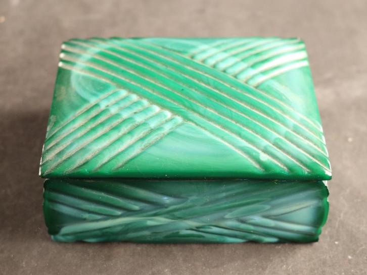 Malachietglazen Art Deco pot, Antiek en Kunst, Antiek | Glas en Kristal, Ophalen of Verzenden