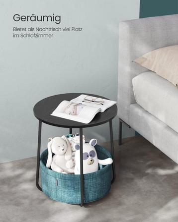 Bijzettafel - Rond - Stoffen mand -Hout -Zwart-Mauda-50/45cm beschikbaar voor biedingen