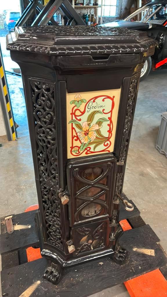 Art nouveau/ jugendstill kachel, emaille, Huis en Inrichting, Kachels, Zo goed als nieuw, Vrijstaand, Houtkachel, Hout, Ophalen of Verzenden
