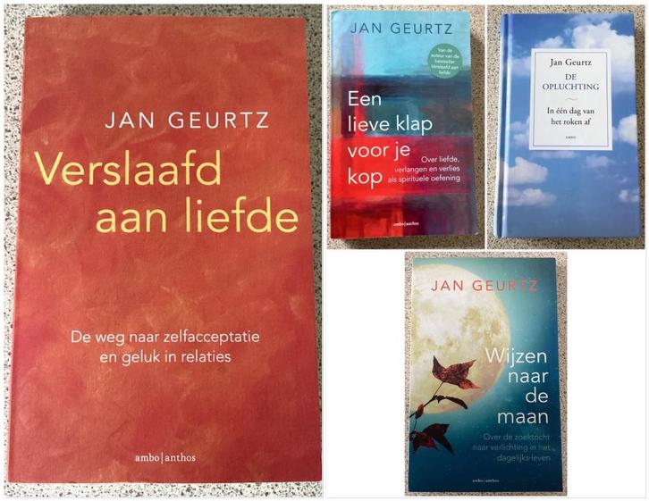 Opluchting/Verslaafd aan liefde/Maan/Klap op kop-Jan Geurtz, Boeken, Esoterie en Spiritualiteit, Spiritualiteit algemeen, Ophalen of Verzenden