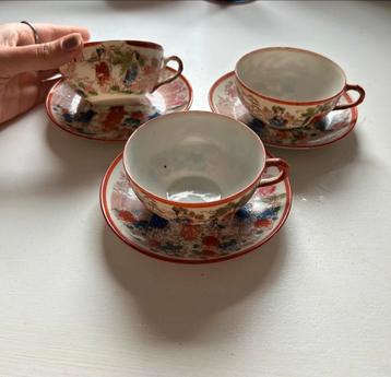 3 Japanse Geisha Kop en Schotels - Porselein beschikbaar voor biedingen