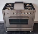 ️️Luxe Fornuis Boretti 90 cm rvs + rvs frytop 1 grote oven, 60 cm of meer, 5 kookzones of meer, Vrijstaand, 90 tot 95 cm