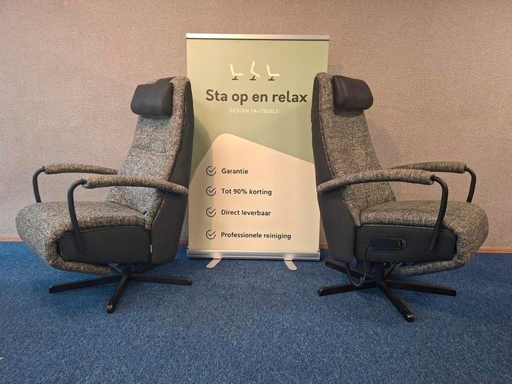Set Sta op relax fauteuils Prominent C102 ZGAN op accu 🔋, Huis en Inrichting, Fauteuils, Zo goed als nieuw, 50 tot 75 cm, Minder dan 75 cm
