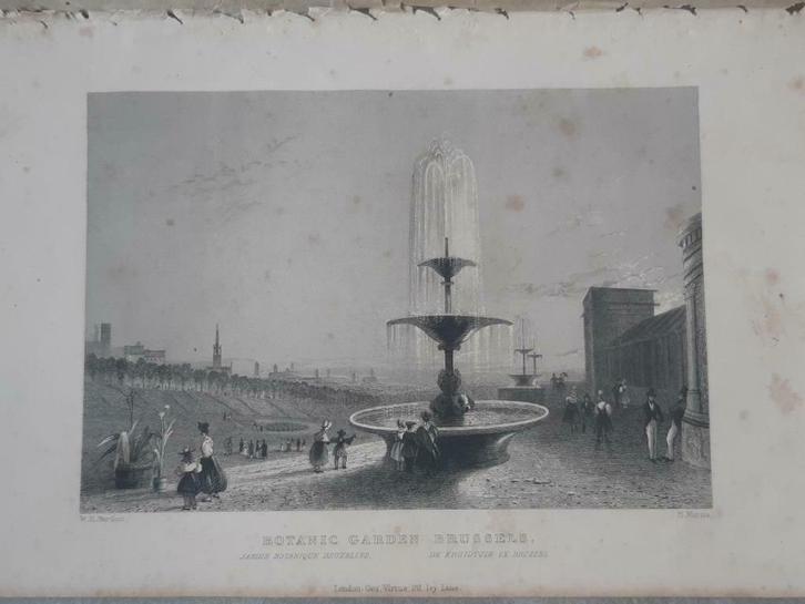 057 / Botanische tuin Brussel - Bruxelles gravure uit 1835, Antiek en Kunst, Kunst | Etsen en Gravures, Ophalen of Verzenden