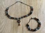 Vintage Sieradenset - Ketting & Armband, Overige materialen, Gebruikt, Bruin, Ophalen of Verzenden