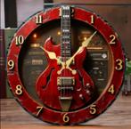 Ronde wandklok van hout analoge Elektrische gitaar (25cm), Huis en Inrichting, Woonaccessoires | Klokken, Ophalen of Verzenden