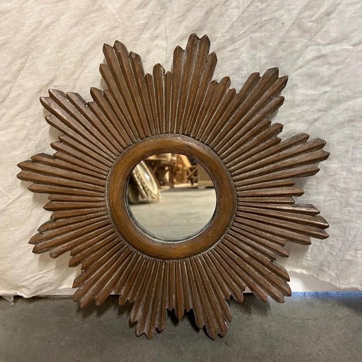 Zon Spiegel - houten lijst – taupe - 40cm -TTM Wonen, Huis en Inrichting, Woonaccessoires | Spiegels, Nieuw, Minder dan 50 cm