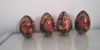 4 houten eieren met de hand geschilderd in Polen 6 cm hoog, Antiek en Kunst, Kunst | Beelden en Houtsnijwerken, Ophalen of Verzenden