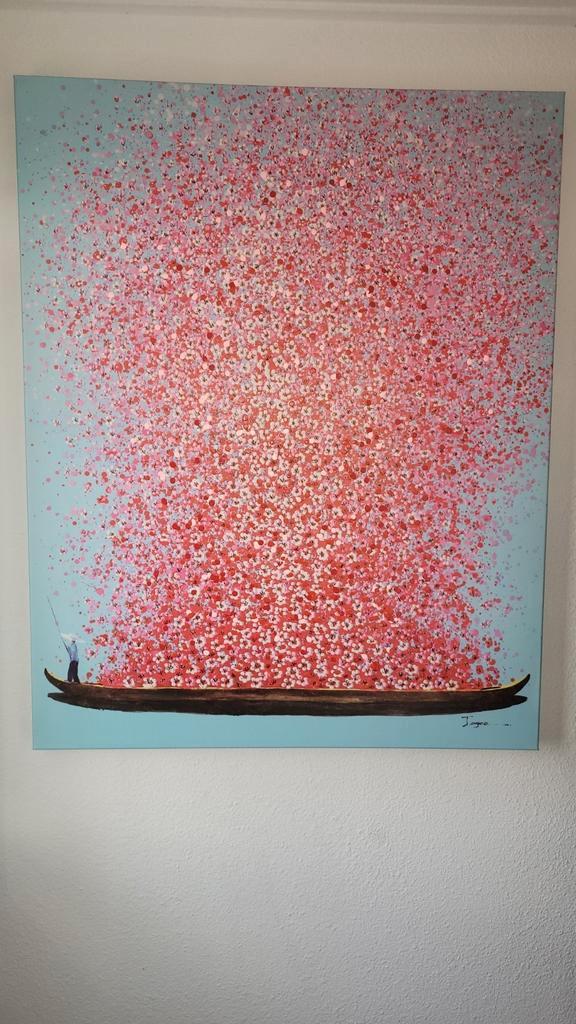 Schilderij op canvas Touched Flower Boat Blue Pink 100x80cm, Antiek en Kunst, Kunst | Schilderijen | Modern, Ophalen