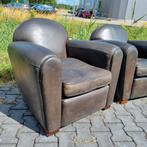 2 schapenleren fauteuils grijs groen bruin + BEZORGING!!!, Huis en Inrichting, Gebruikt, Chesterfield, Ophalen of Verzenden, Leer