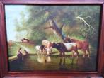 Schilderij olieverf op doek herder met koeien, Ophalen of Verzenden